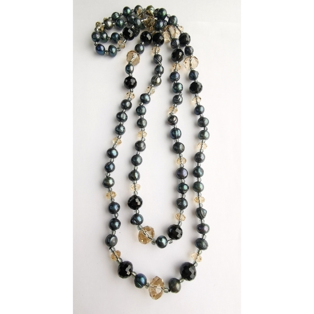 Freshwater pearl and crystal rope necklace 46" 🆕